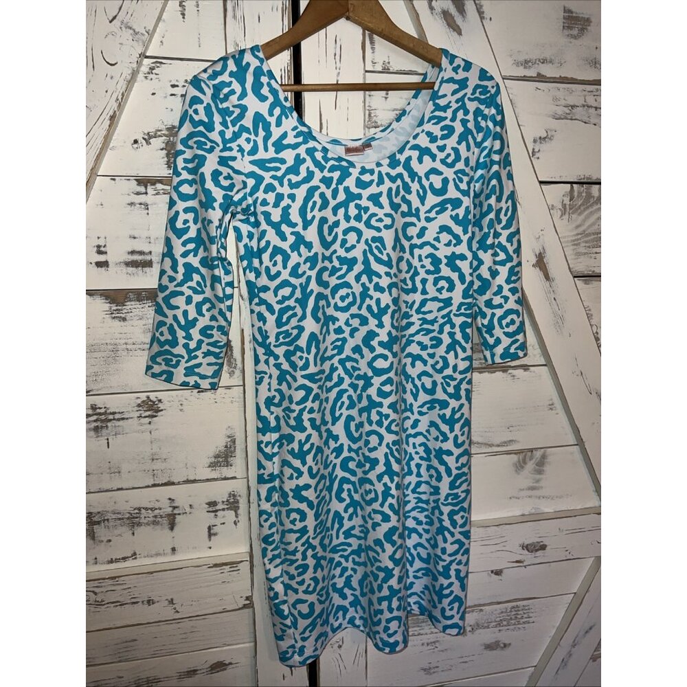 Tuckernuck Persifor Kilpatrick Dress Women Small Blue White Leopard Mini Scoop